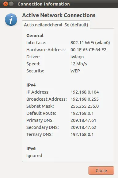 Displaying information about an Ubuntu 11.04 wireless connection