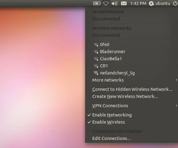 The Ubuntu 11.04 NetworkManager menu