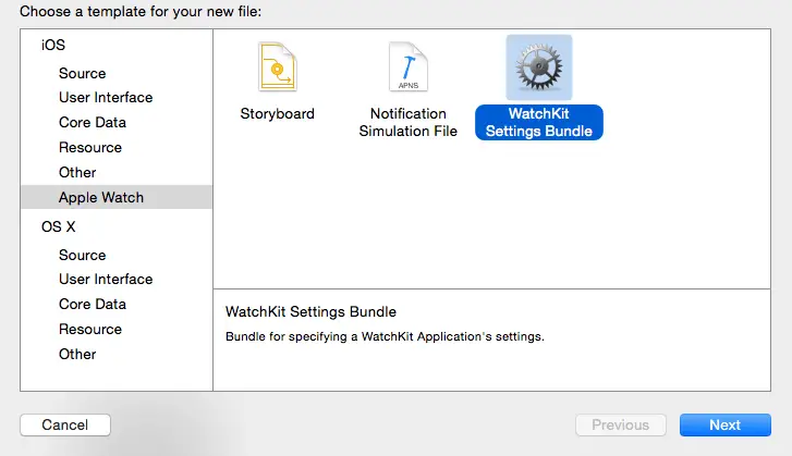 Adding a WatchKit settings bundle to an Xcode project