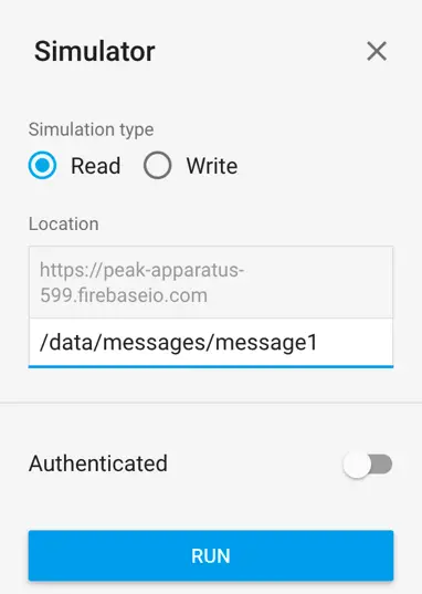 Firebase database rules simulator settings.png