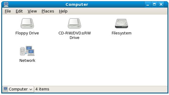 The Fedora file browser showing computer devices