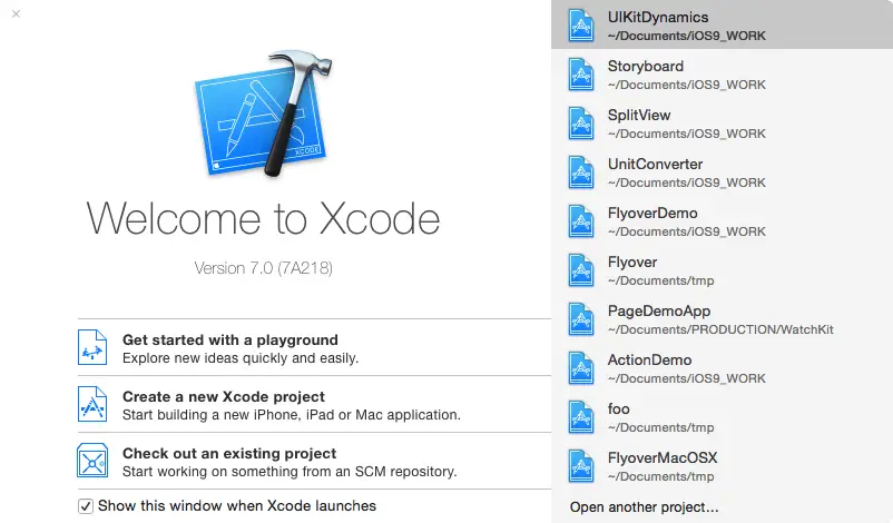 Xcode 7 welcome screen.png