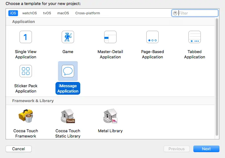 Creating a new Xcode iMessage App Template project