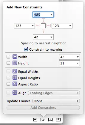 The Xcode Auto Layout Add New Constraint button