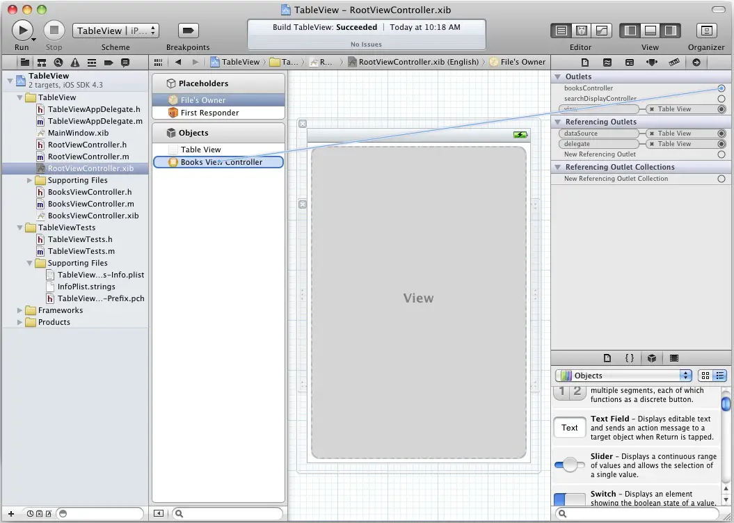 Connecting view controller in iPad Xcode 4 project