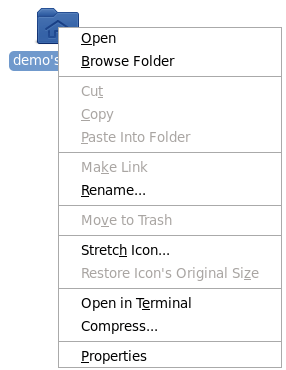 The CentOS 6 GNOME desktop context sensitive popup menu
