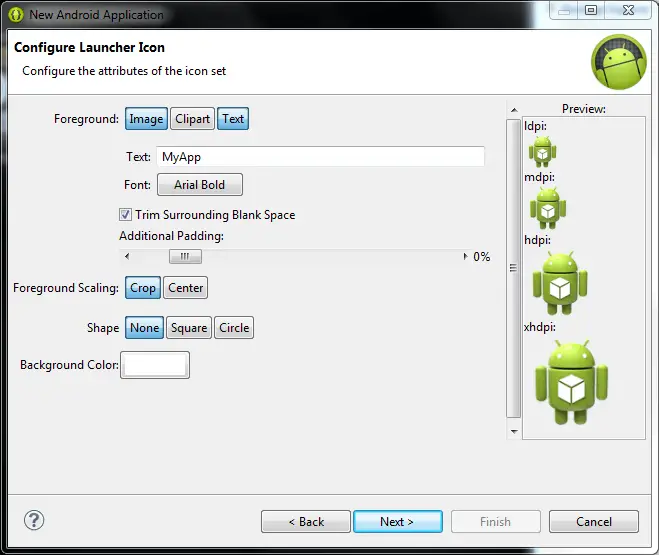 Configuring Launcher icons for a new Android app