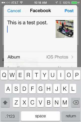 The iOS 7 Facebook integration example app running