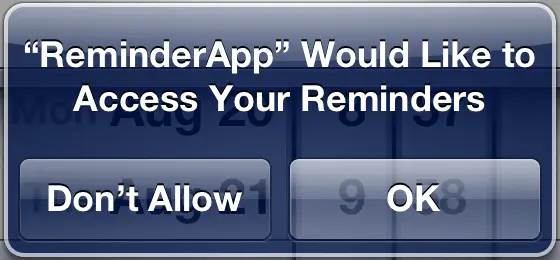 iOS 6 Reminders access permission request