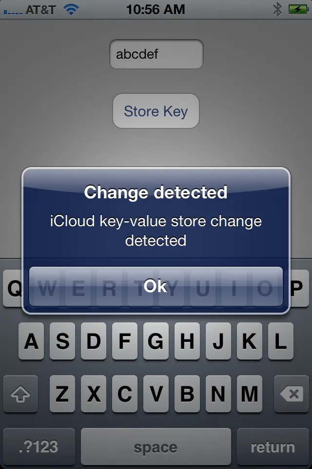 The example iPhone iOS 5 iCloud key-value storage app running
