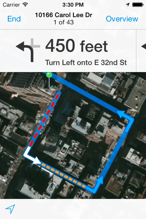 An iOS 7 MKMapItem instance with directions enabled