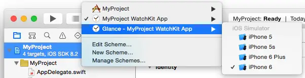 Watchkit glance xcode scheme.png