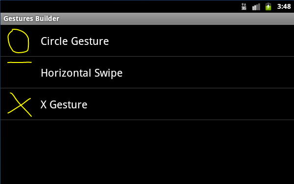 List Gestures created in the Android Gestures Builder application