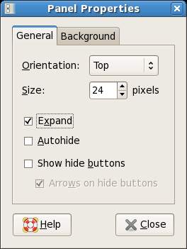 Fedora GNOME Desktop Panel Properties