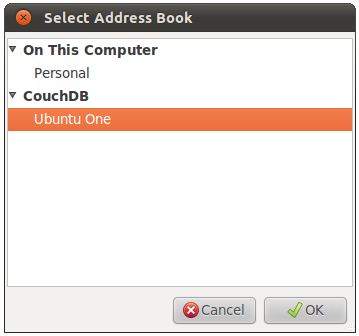 Selecting the Ubuntu One couchDB address book to synchronize contacts