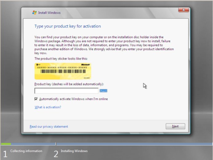 The Windows Server 2008 Product Activation Screen