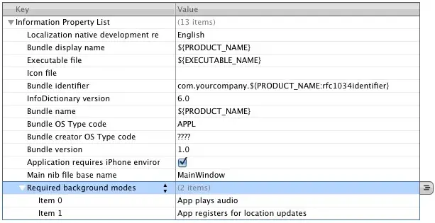 Configuring background execution modes for an iPhone iOS 4 app