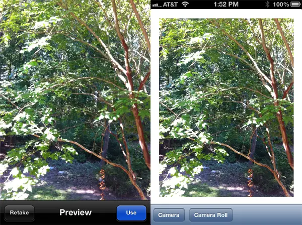 The user interface of an iPhone iOS 6 Camera App