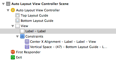 Auto Layout constraints in the Xcode Document Outline panel