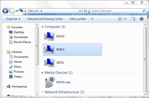 An RHEL system listed in Windows Explorer