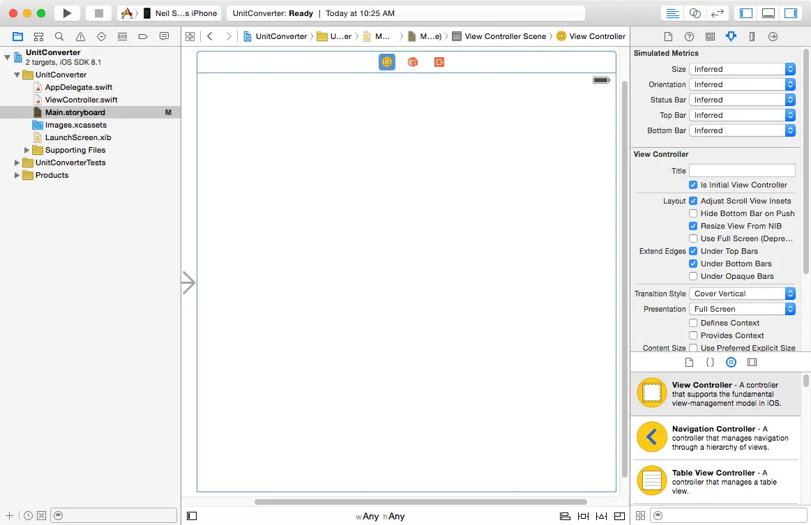 A single scene in an Xcode 6 storyboard