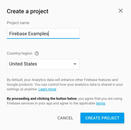 New Firebase project details