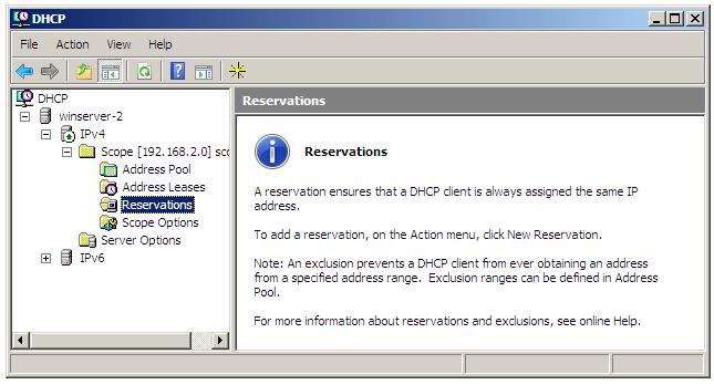Preparing to add a new reservation to a DHCP scope