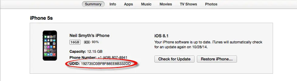 Getting a device UDID from within iTunes