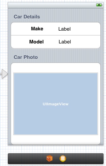 The user interface of an example static table view storyboard scene