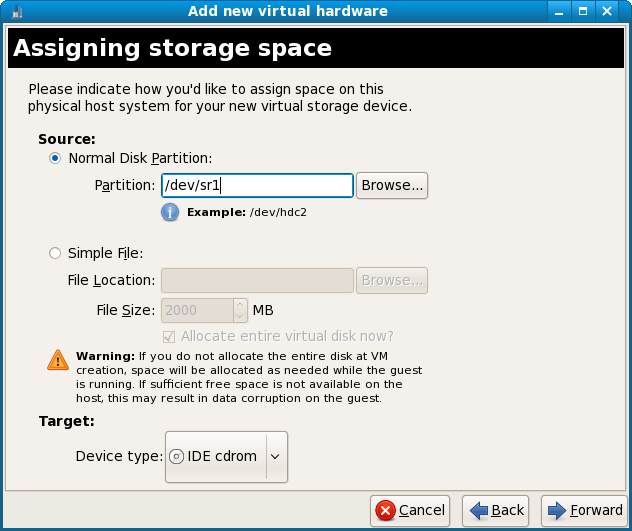 Configuring a CDROM or DVD drive for KVM