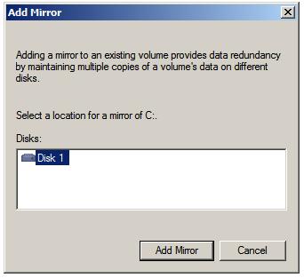 Selecting a Mirror Disk for a Windows Server 2008 R2 system volume