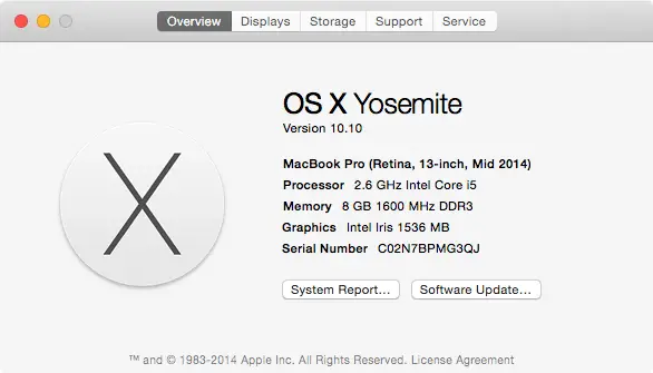 Mac OS X Yosemite About This Mac