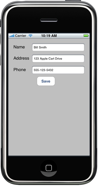 The iPhone archiving example application running