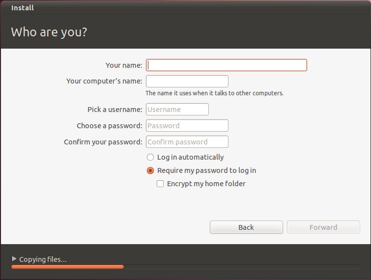 Configuring user information during an Ubuntu 11.04 installation