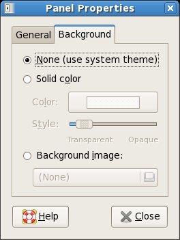 Fedora GNOME Panel Background Properties
