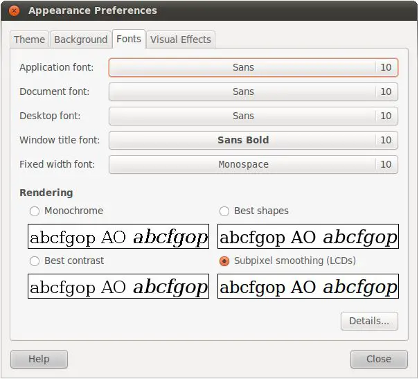 The Ubuntu 10.10 Font Preferences dialog