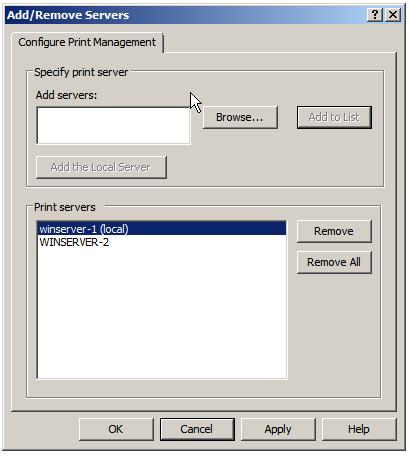Adding remote print servers to Print Management Console