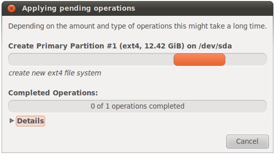 Ubuntu 10.10 new partition creation in progress
