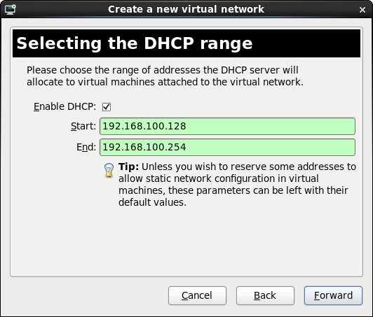 Specifying the DHCP address range for an RHEL 6 KVM virtual network