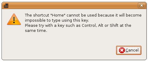 Invalid keyboard shortcut selection