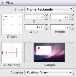 The size inspector panel for an iPad component in Xcode 4 Interface Builder