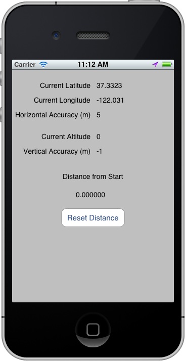 An example iPhone iOS 5 location application running