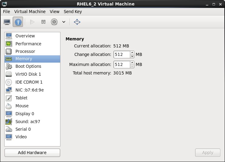 Configuring the memory allocated to an RHEL 6 KVM guest