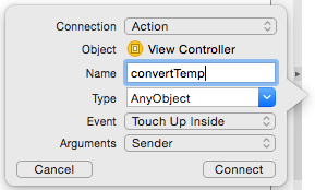 Establishing an action connection in Xcode 6