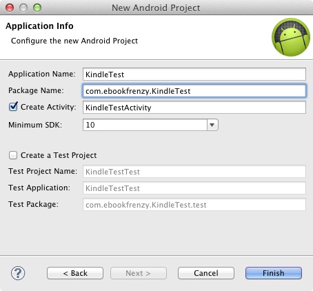 Configuring a new ANdroid Kindle Fire Appl project