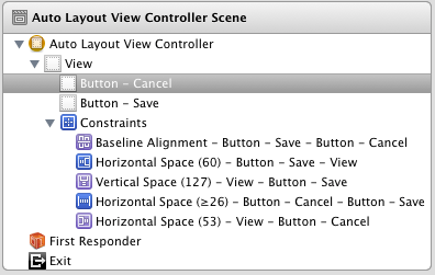 Constraints in Xcode Document Outline panel
