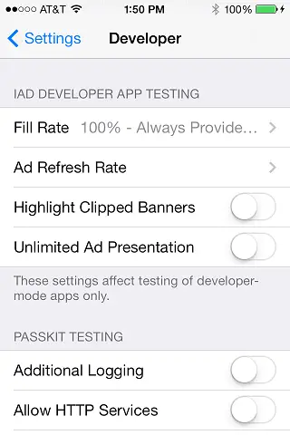 iOS 7 iAds device settings