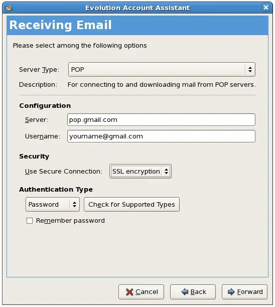 Configuring the email SMTP information to access Gmail from a CentOs system