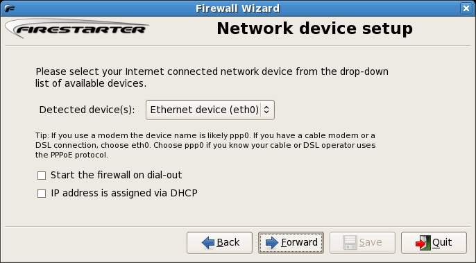 Fedora Linux Firestarter Main Screen