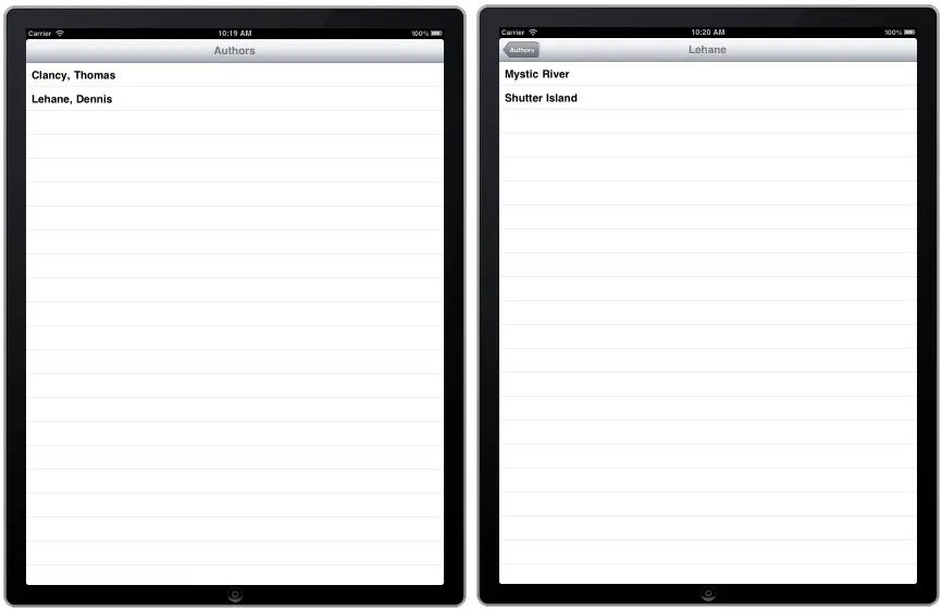 The two views of an iPad Table View based app